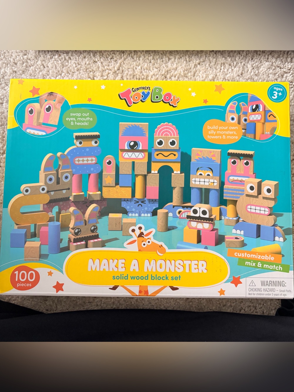 NWT Make A Monster Solid Wood Block Set - Colorful